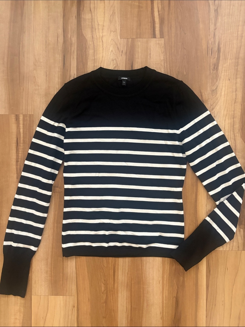 Express Women’s Black Crewneck Sweater with White Stripes